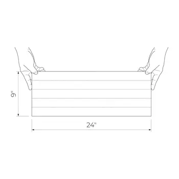 Balance Stone 9x24 White Matte/Black Polished Porcelain Décor held horizontally with dimensions 9 by 24 inches shown in line drawing.
