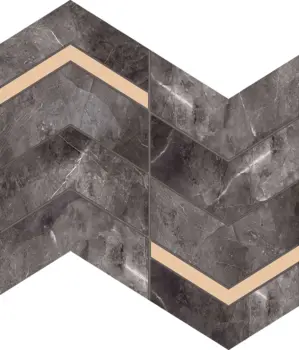 Blackwall Black 12x10 Lappato Porcelain with Polished Copper Wall Mosaics