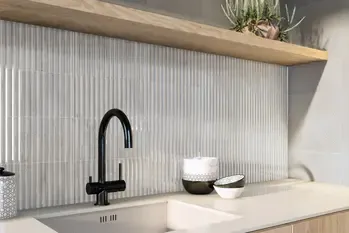 Incurve Fluted Mist White 6x12 Glossy Ceramic Wall Structure Tile