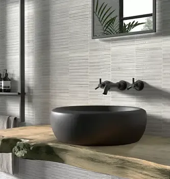 Incurve Fluted Mist White 6x12 Glossy Ceramic Wall Structure Tile