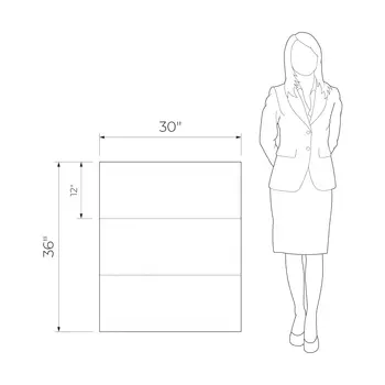 Mild Garden Mix Color 30x36 Matte Porcelain Wall Decoration showing tile dimensions with a 30x36 inch outline next to a standing woman sketch for scale.