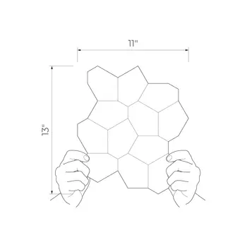 Onice Wood 11x13 Bianco Mini Matte Porcelain Wall Mosaics held by hands with 11x13 inch dimensions shown in line drawing.