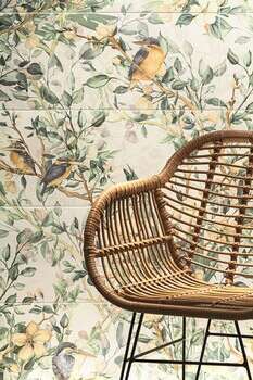 Perla Birds 24x60 Semi-Matte 4-Elements Ceramic Wall Décor Tile (Set of 4 tiles, 12x30 each)