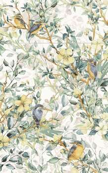 Perla Birds 24x60 Semi-Matte 4-Elements Ceramic Wall Décor Tile (Set of 4 tiles, 12x30 each)