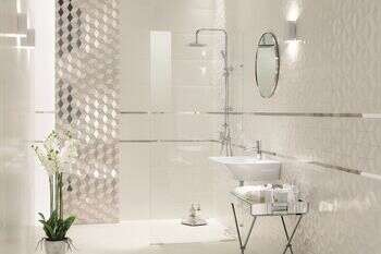 Perla White/Gray 9x11 Semi-Matte Ceramic with Polished Chrome Wall Mosaic