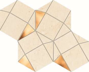 Sample - Plain Stone Beige 8x12 Matte/Glimmer Ceramic with Polished Gold Wall Mosaics