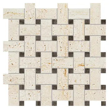 Tissue 13x13 Ivory Matte/Brown Glossy Travertine Look Ceramic Basketweave Mosaics
