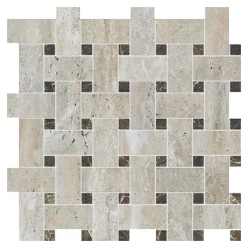 Travertino 13x13 Beige Matte/Brown Polished Travertine Look Porcelain Floor & Wall Baketweave Mosaics