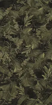 Verdura Elite Green/Gold Leaves 48x96 Matte/Glossy 4-Elements Porcelain Wall Décor Tile (Set of 4 tiles, 24x48 each) (1, 2, 3, 4)